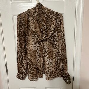 New York & Company Brown Tan Blouse Long Sleeve